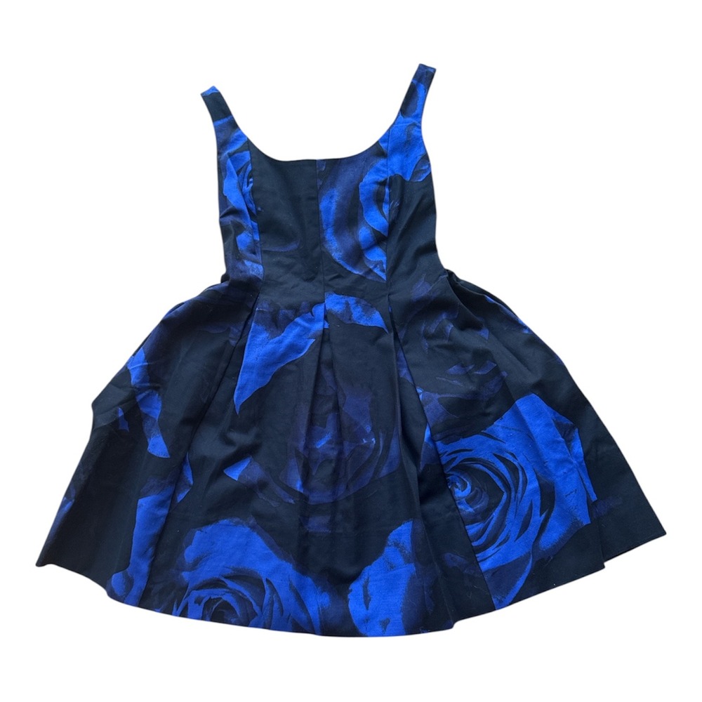 Gap NWT Blue Rose Floral Fit and Flare Mini Dress Black Petite 0P 140132 - Picture 2 of 5